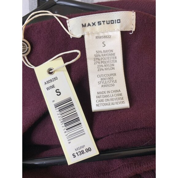NWT Max Studio Wine Midi Kimono Sweater Dress S Wide Sleeve Belt RT10540 - Picture 4 of 7